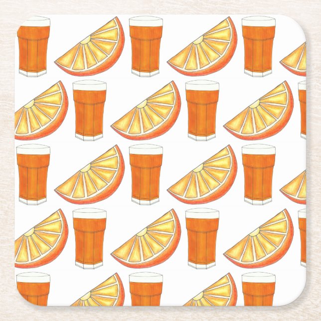Fresh Squeezed OJ Orange Juice Citrus Fruit Slice Square Paper Coaster (Front)