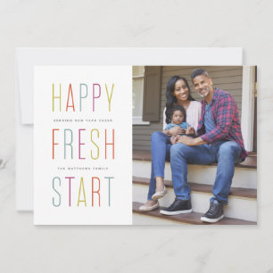 Fresh start happy new year colourful photo card