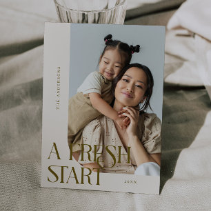 Fresh Start New Year Cream Curved Frame Photo Holiday Card