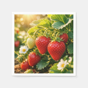 Fresh Strawberries Hanging on a Plant Napkin
