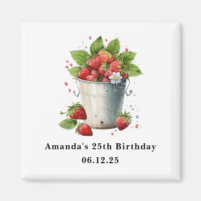 Fresh Strawberries in a Bucket Birthday Magnet (Front)
