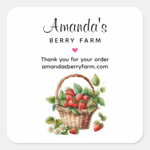 Fresh Strawberries in a Wicker Basket Business Square Sticker