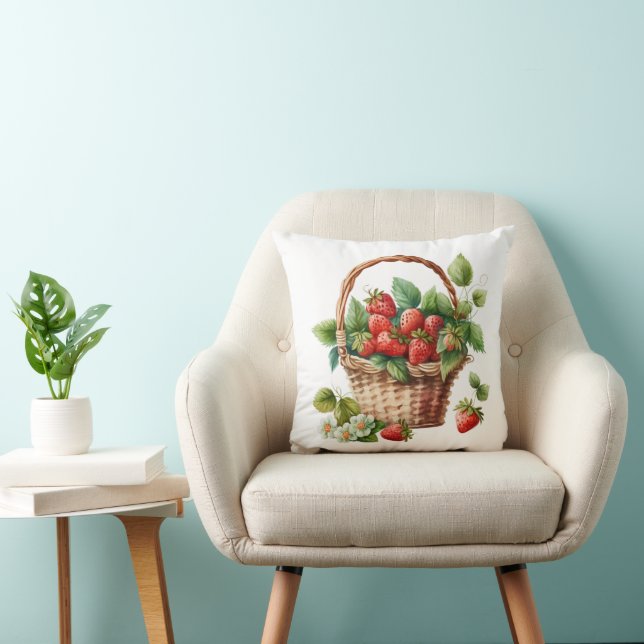 Fresh Strawberries in a Wicker Basket Cushion (Chair)