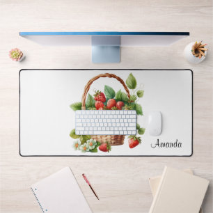 Fresh Strawberries in a Wicker Basket Desk Mat