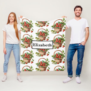 Fresh Strawberries in a Wicker Basket Fleece Blanket