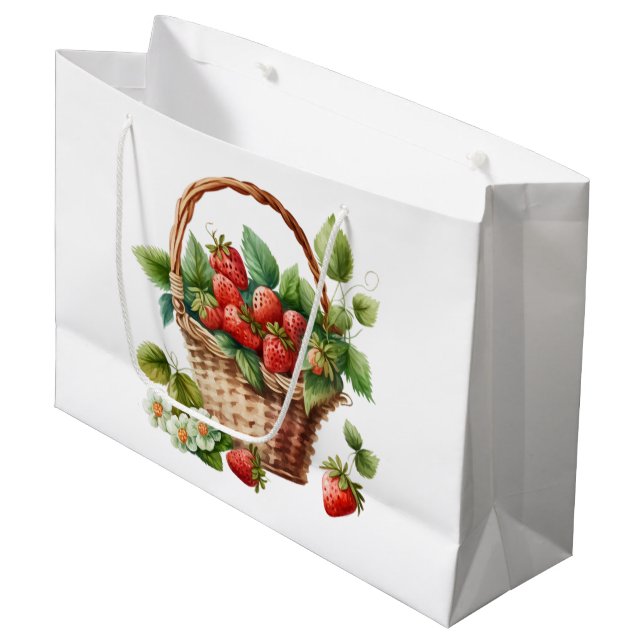 Fresh Strawberries in a Wicker Basket Large Gift Bag (Front Angled)