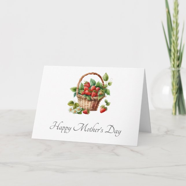 Fresh Strawberries in a Wicker Basket Mother's Day Card (Front)