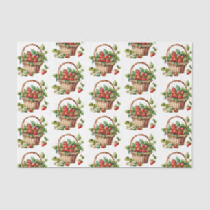 Fresh Strawberries in a Wicker Basket Pattern Tissue Paper