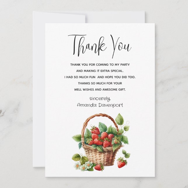 Fresh Strawberries in a Wicker Basket Thank You Card (Front)