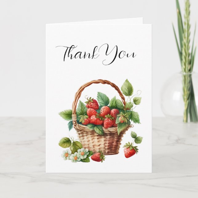 Fresh Strawberries in a Wicker Basket Thank You Card (Front)