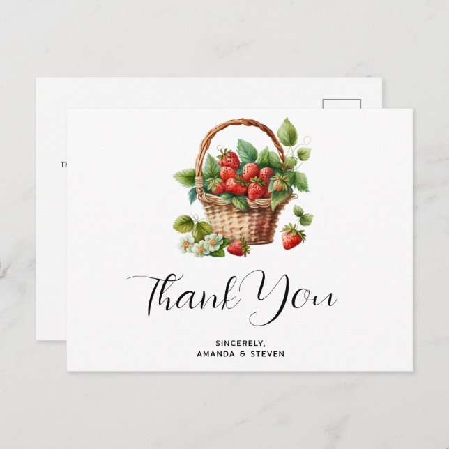  Fresh Strawberries in a Wicker Basket Thank You Postcard (Front/Back)