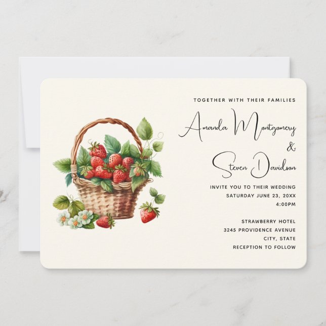 Fresh Strawberries in a Wicker Basket Wedding Invitation (Front)