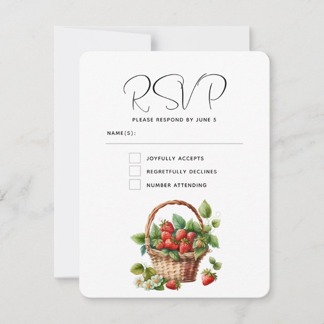 Fresh Strawberries in a Wicker Basket Wedding RSVP Card (Front)