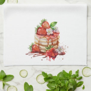 Fresh Strawberries on Pancakes Tea Towel