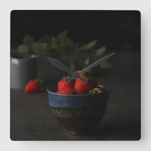 fresh strawberries square wall clock