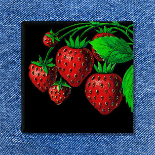 Fresh Strawberries Vintage Illustration 15 Cm Square Badge