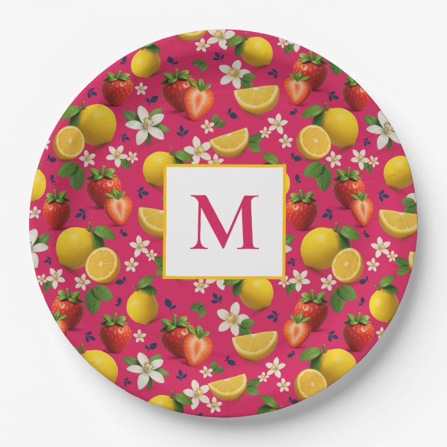 Fresh Strawberry and Lemon Pattern Paper Plate (Front)