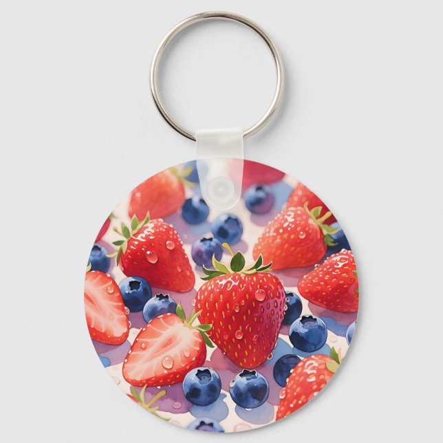 Fresh Strawberry Blueberry Burst Key Ring (Front)