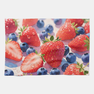 Fresh Strawberry Blueberry Burst Tea Towel