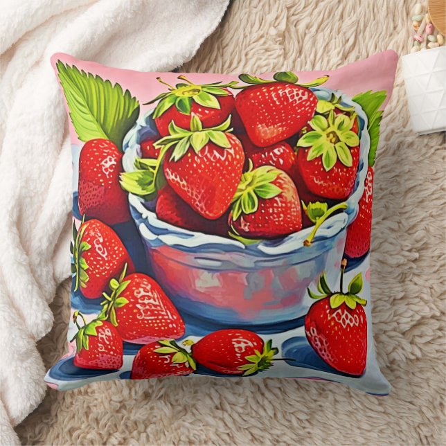 Fresh Strawberry Bowl Cushion (Blanket)