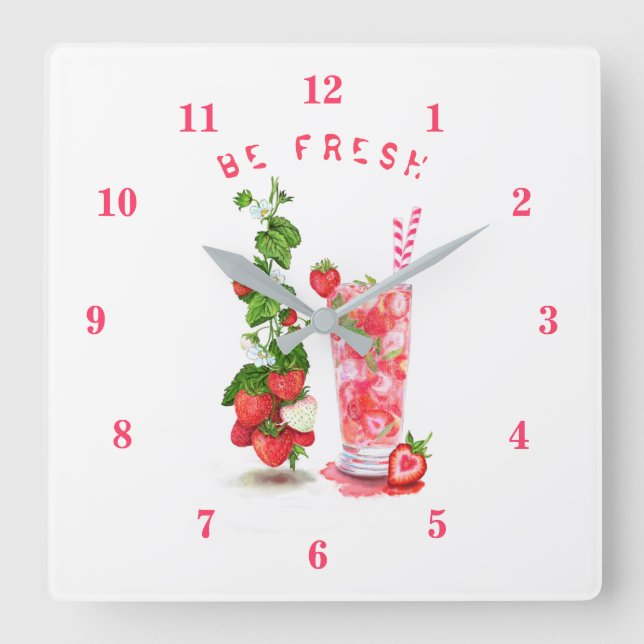 Fresh Strawberry Drink Clock - Custom Text (Front)