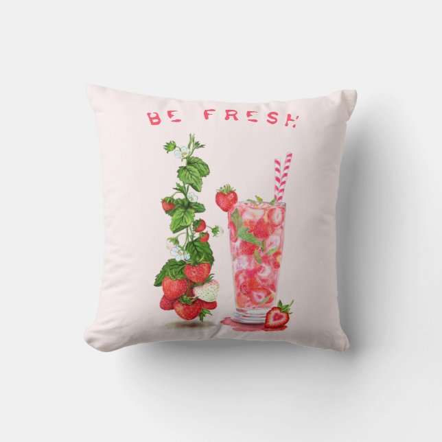 Fresh Strawberry Drink Pillow - Custom Text (Front)