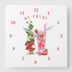 Fresh Strawberry Juice Cool Drink - Summer Fruits  Square Wall Clock
