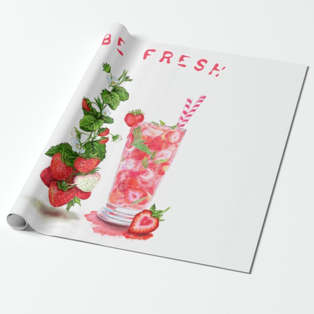 Fresh Strawberry Juice Cool Drink - Summer Fruits  Wrapping Paper (Unrolled)