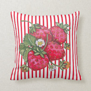 Fresh Strawberry Red White Stripe Summer Decor Cushion