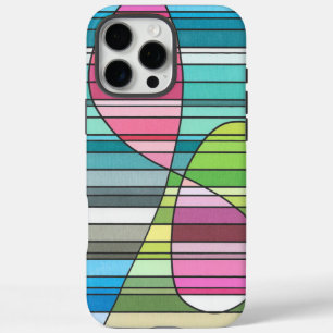 Fresh Striped Abstract Pink & Green Curved Shapes iPhone 16 Pro Max Case