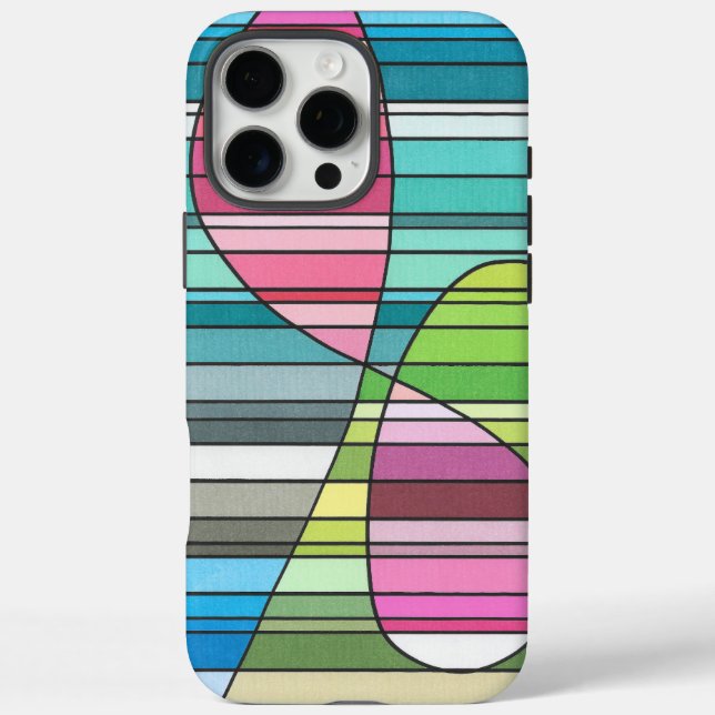 Fresh Striped Abstract Pink & Green Curved Shapes Case-Mate iPhone Case (Back)
