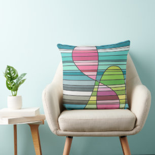 Fresh Striped Abstract Pink & Green Curved Shapes Cushion