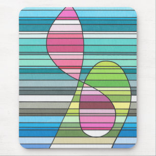 Fresh Striped Abstract Pink & Green Curved Shapes Mouse Pad