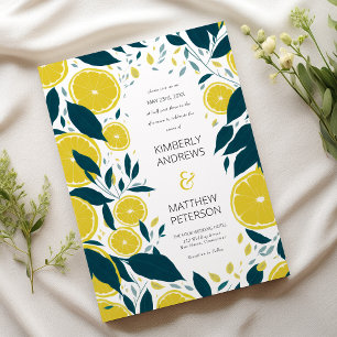 Fresh summer botanical citrus lemons fruit Wedding Invitation