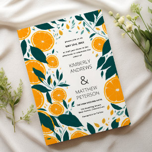 Fresh summer botanical oranges fruit Wedding Invitation