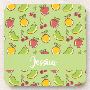 Fresh summer fruits green pattern coaster
