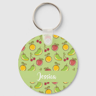 Fresh summer fruits green pattern key ring
