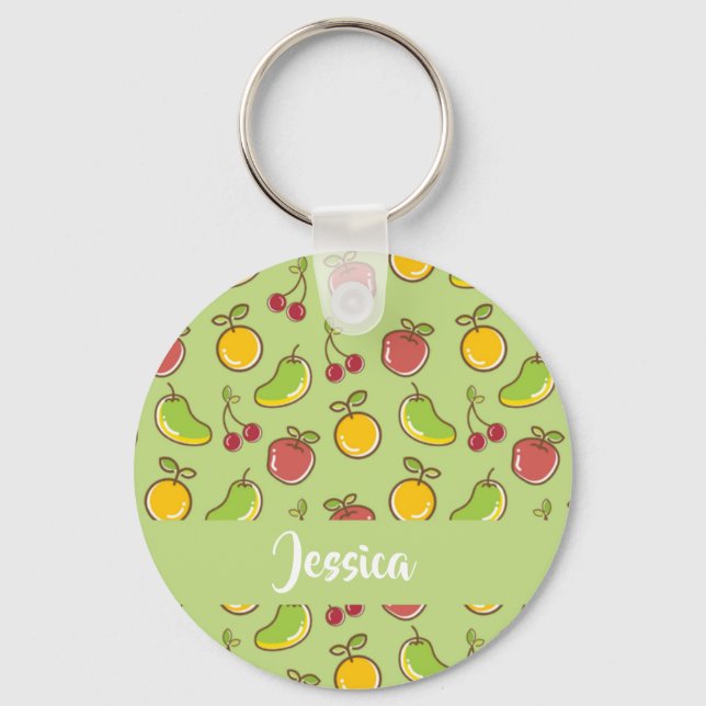 Fresh summer fruits green pattern key ring (Front)