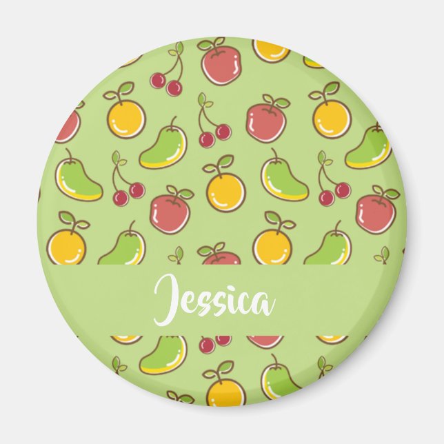 Fresh summer fruits green pattern magnet (Front)
