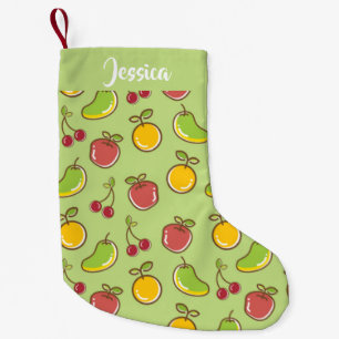 Fresh summer fruits green pattern small christmas stocking