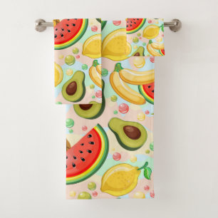 Fresh Summer Fruits Pattern Bath Towel Set