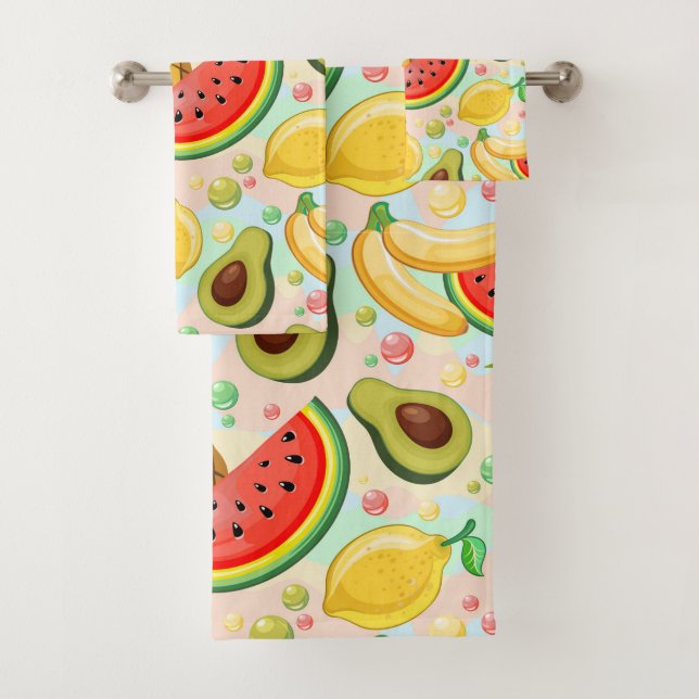 Fresh Summer Fruits Pattern Bath Towel Set (Insitu)