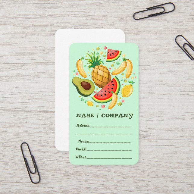 Fresh Summer Fruits Pattern Business Card (Front/Back In Situ)