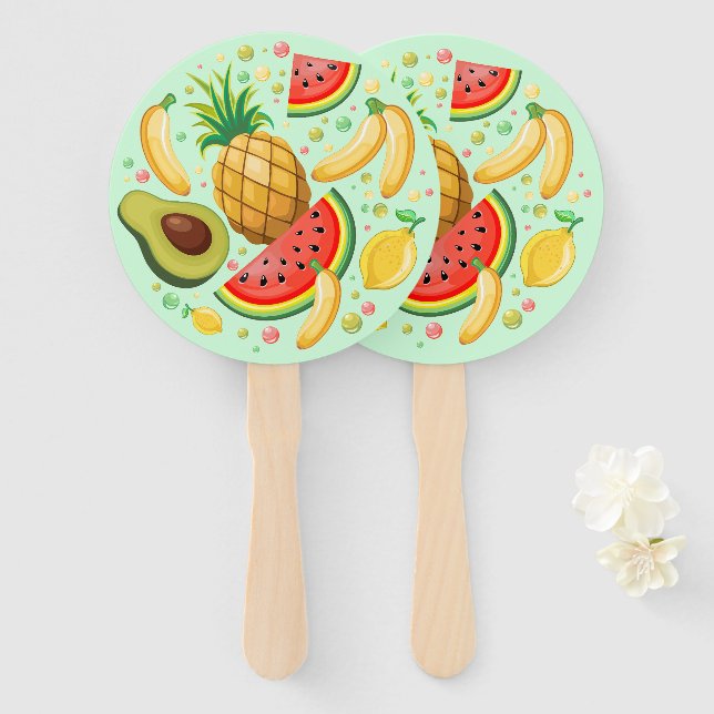 Fresh Summer Fruits Pattern Hand Fan (Front and Back)