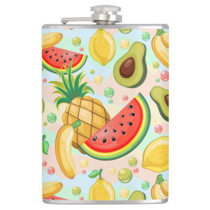 Fresh Summer Fruits Pattern Hip Flask