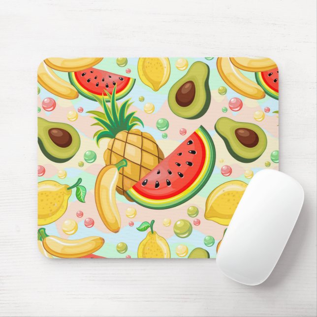 Fresh Summer Fruits Pattern Mouse Pad (With Mouse)