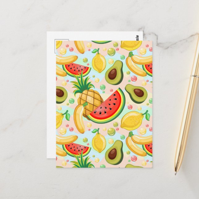 Fresh Summer Fruits Pattern Postcard (Front/Back In Situ)