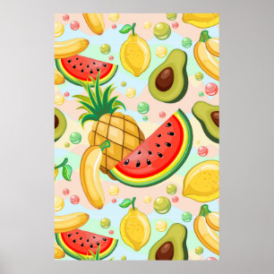 Fresh Summer Fruits Pattern Poster