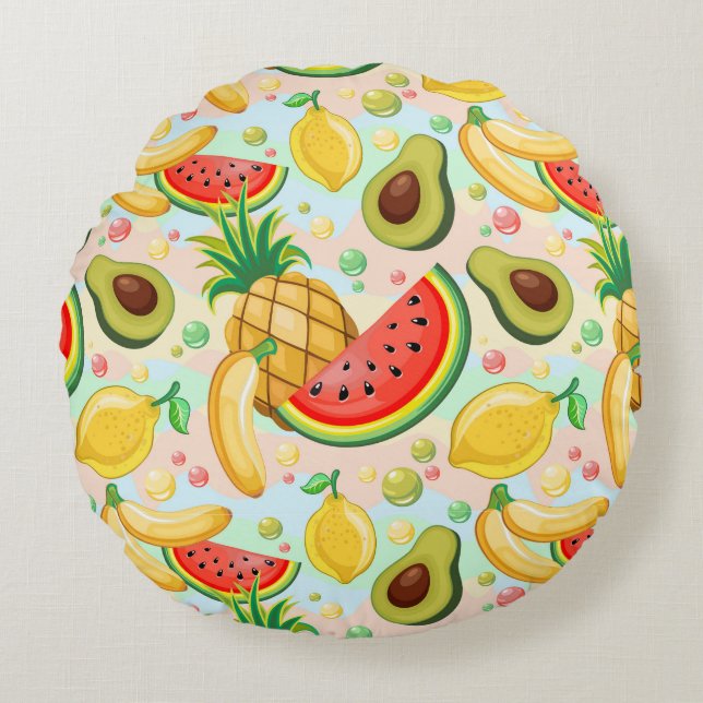 Fresh Summer Fruits Pattern Round Cushion (Front)