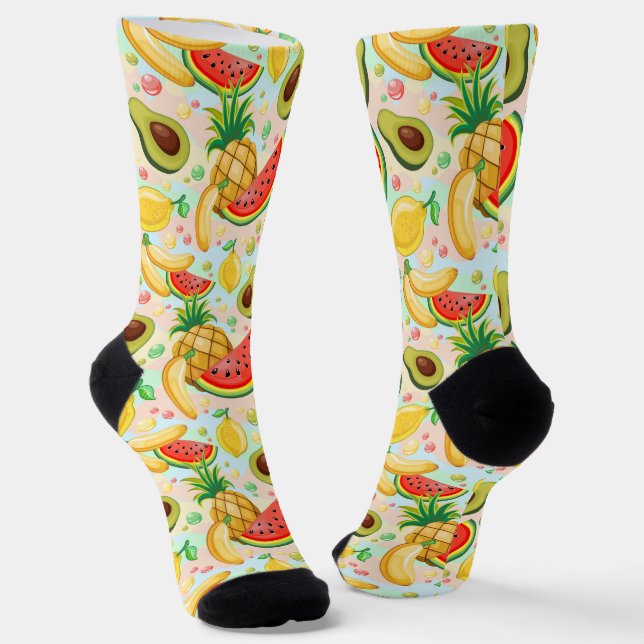 Fresh Summer Fruits Pattern Socks (Angled)